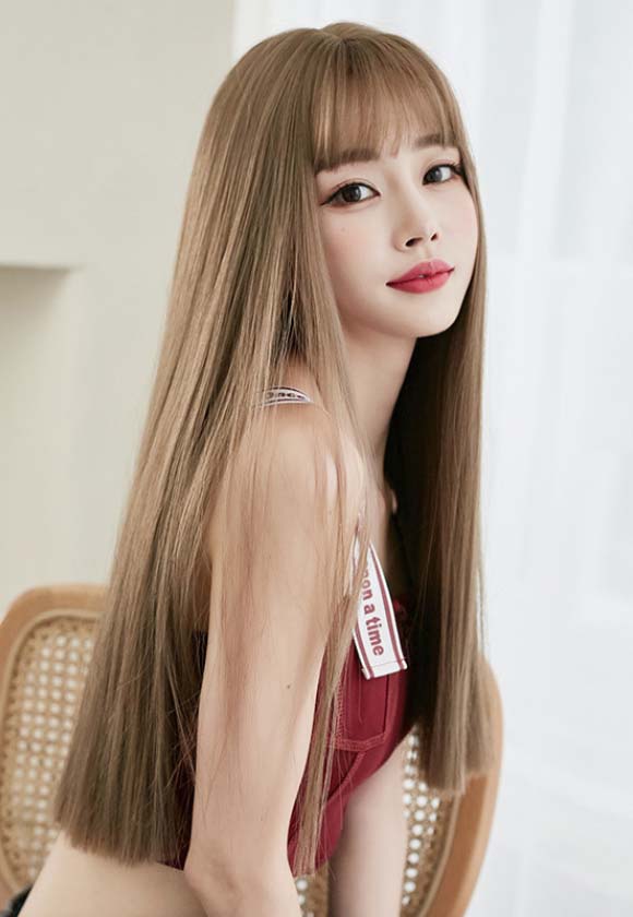 HONEY BROWN STRAIGHT LONG WIG WITH BANGS