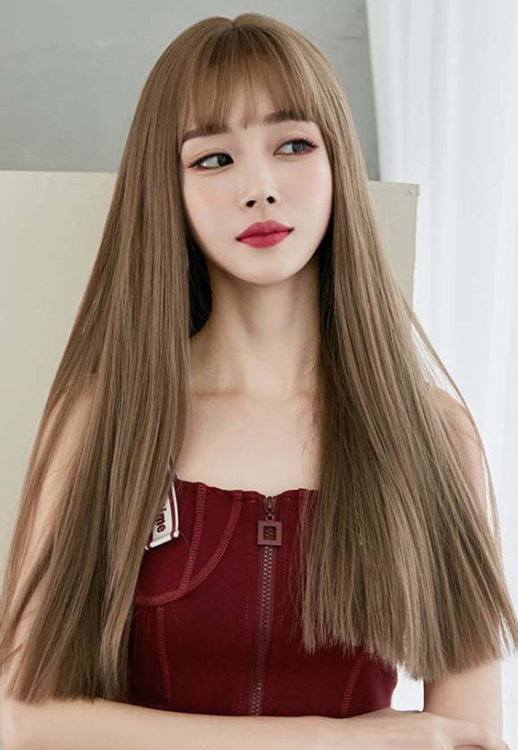 HONEY BROWN STRAIGHT LONG WIG WITH BANGS