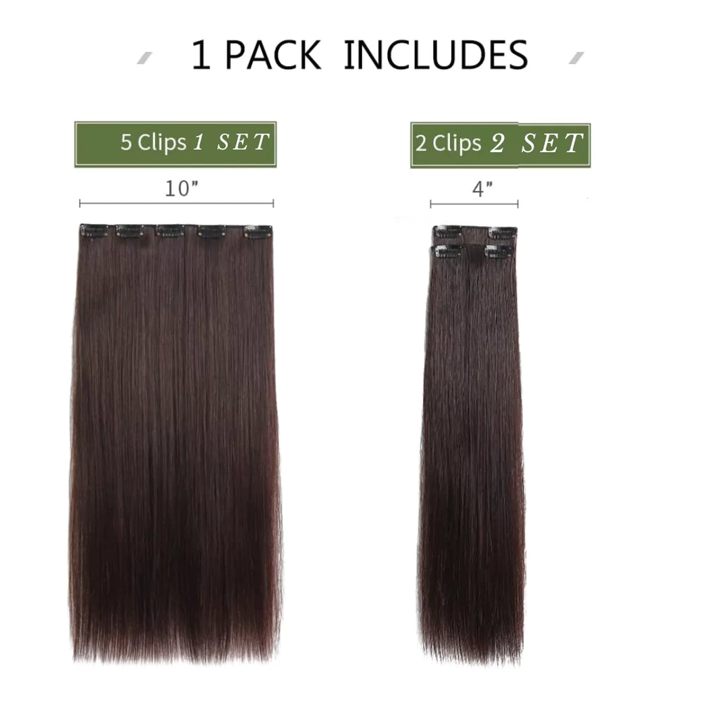 3 Piece Set Clip in Extensions -  Straight - Dark Brown